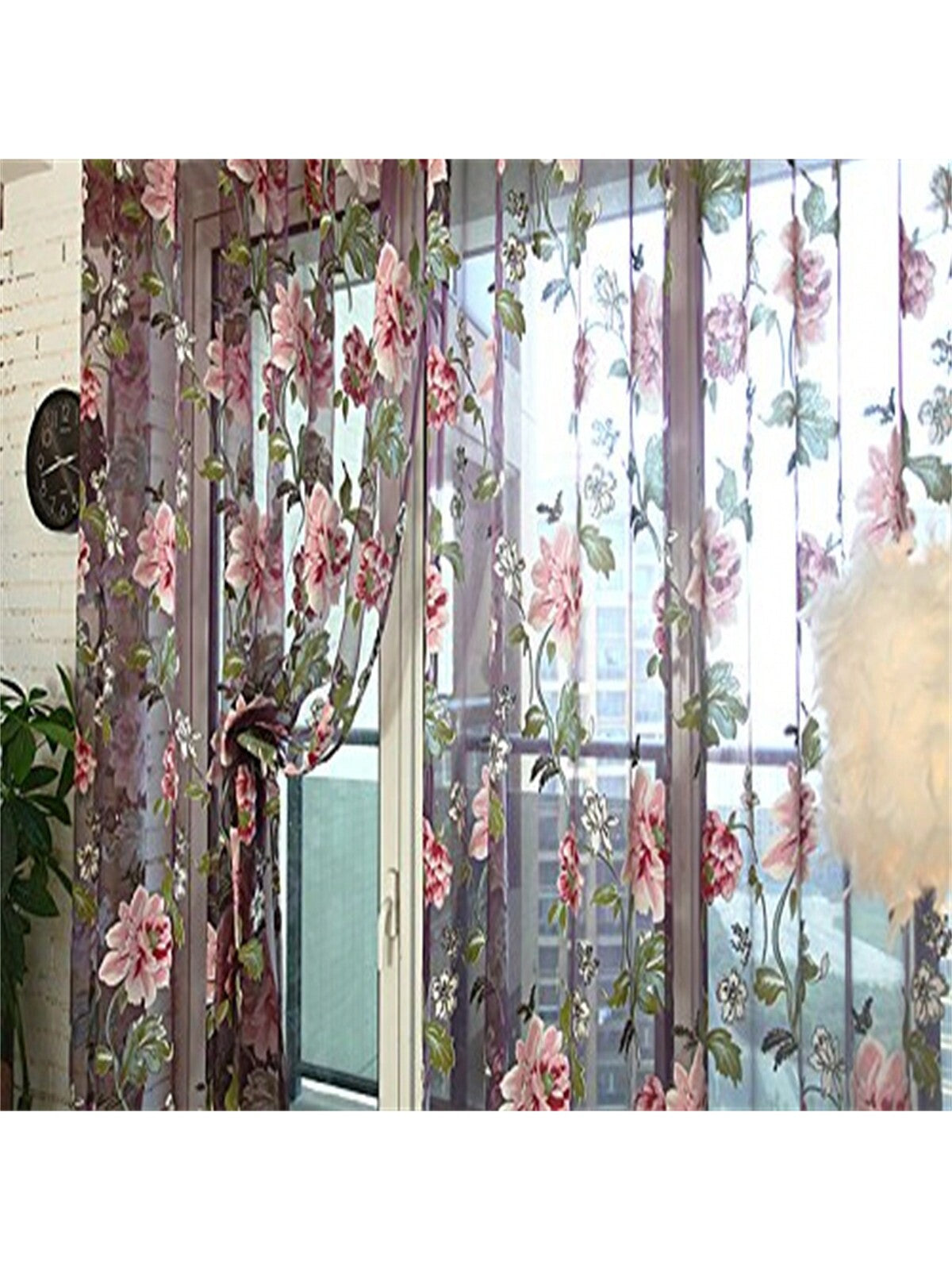 ستائر الوردية النفاذة وردية مزهرة واحدة لغرفة المعيشة غرفة النوم المطبخ ستائر فاخرة مثقبة من الزهور البيونية لتعليق الستائر