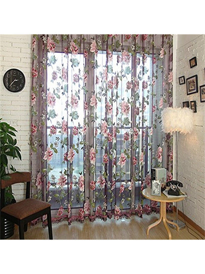 ستائر الوردية النفاذة وردية مزهرة واحدة لغرفة المعيشة غرفة النوم المطبخ ستائر فاخرة مثقبة من الزهور البيونية لتعليق الستائر