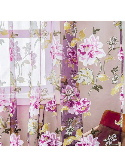 ستائر الوردية النفاذة وردية مزهرة واحدة لغرفة المعيشة غرفة النوم المطبخ ستائر فاخرة مثقبة من الزهور البيونية لتعليق الستائر