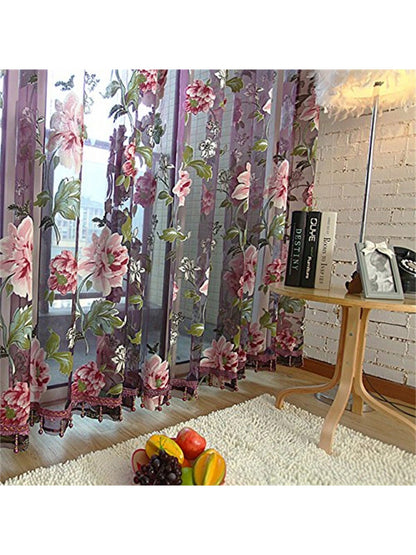 ستائر الوردية النفاذة وردية مزهرة واحدة لغرفة المعيشة غرفة النوم المطبخ ستائر فاخرة مثقبة من الزهور البيونية لتعليق الستائر