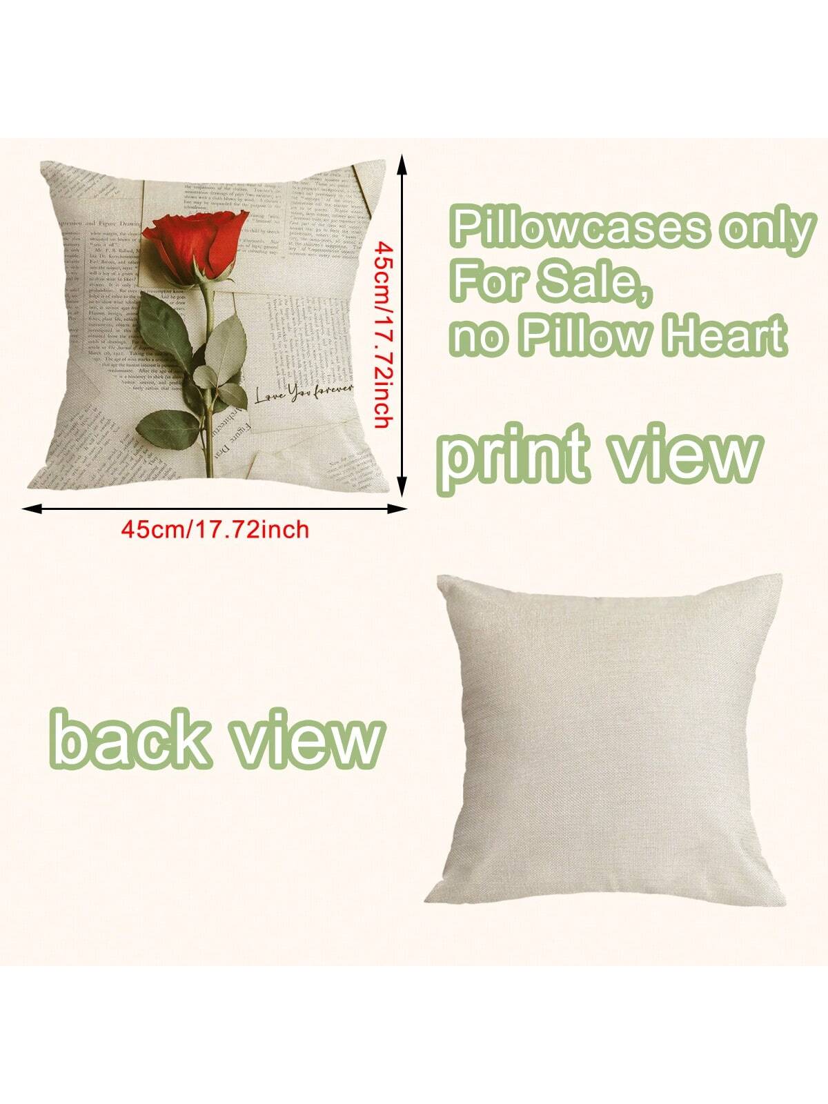 قطعة واحدة من غطاء وسادة من الكتان من جانب واحد بنمط الورد،