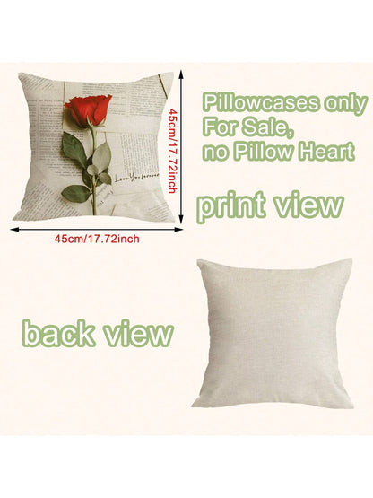 قطعة واحدة من غطاء وسادة من الكتان من جانب واحد بنمط الورد،