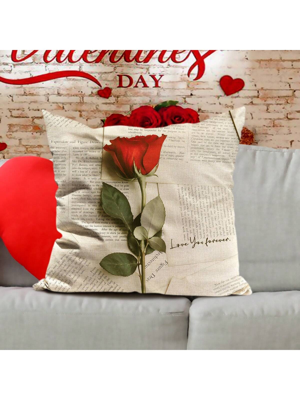 قطعة واحدة من غطاء وسادة من الكتان من جانب واحد بنمط الورد،