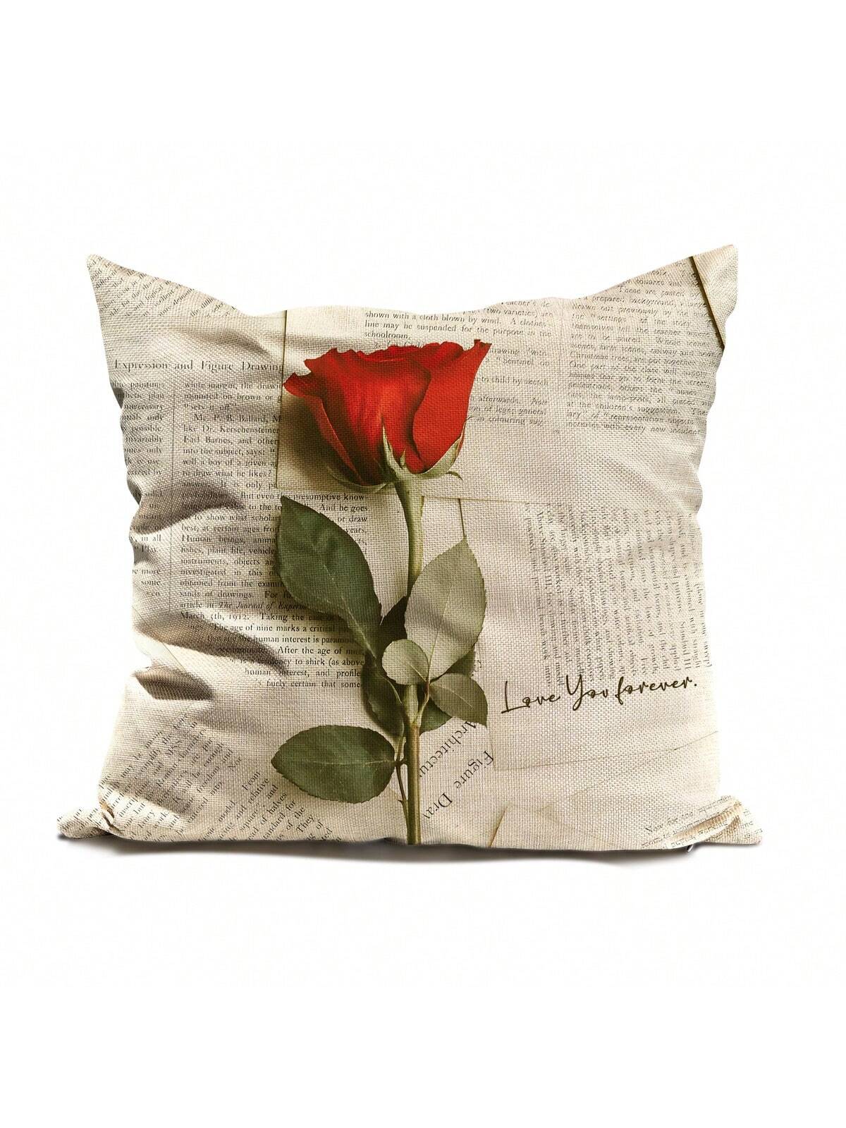 قطعة واحدة من غطاء وسادة من الكتان من جانب واحد بنمط الورد،