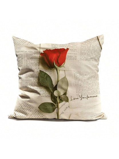 قطعة واحدة من غطاء وسادة من الكتان من جانب واحد بنمط الورد،