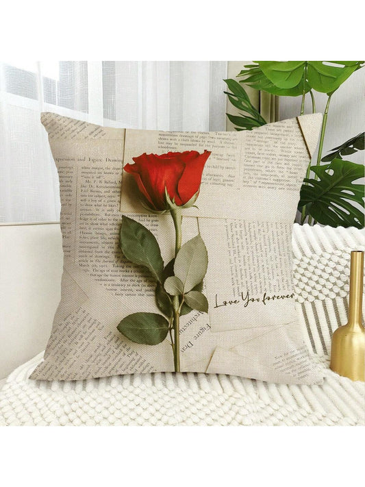 قطعة واحدة من غطاء وسادة من الكتان من جانب واحد بنمط الورد،