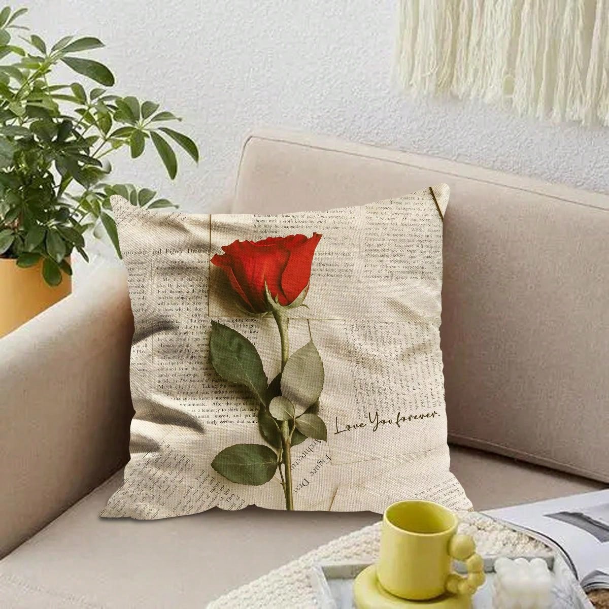 قطعة واحدة من غطاء وسادة من الكتان من جانب واحد بنمط الورد،