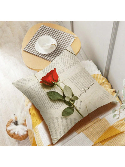 قطعة واحدة من غطاء وسادة من الكتان من جانب واحد بنمط الورد،