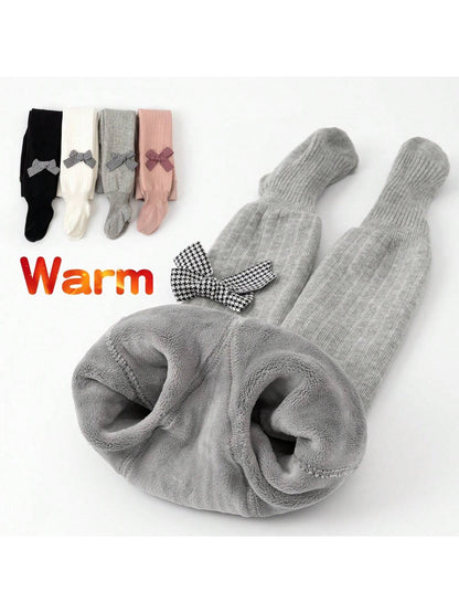 زوج من جوارب شرابات سميكة وبطانة داخلية دافئة للأطفال البنات في فصل الشتاء، شرابات بسيطة للأطفال الصغار