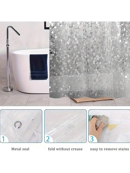 قطعة واحدة ستائر دش من إي فى إيه بملمس حصوي مقاوم للماء وخالي من الروائح الكريهة، شفافة للحمام، بدون خطافات