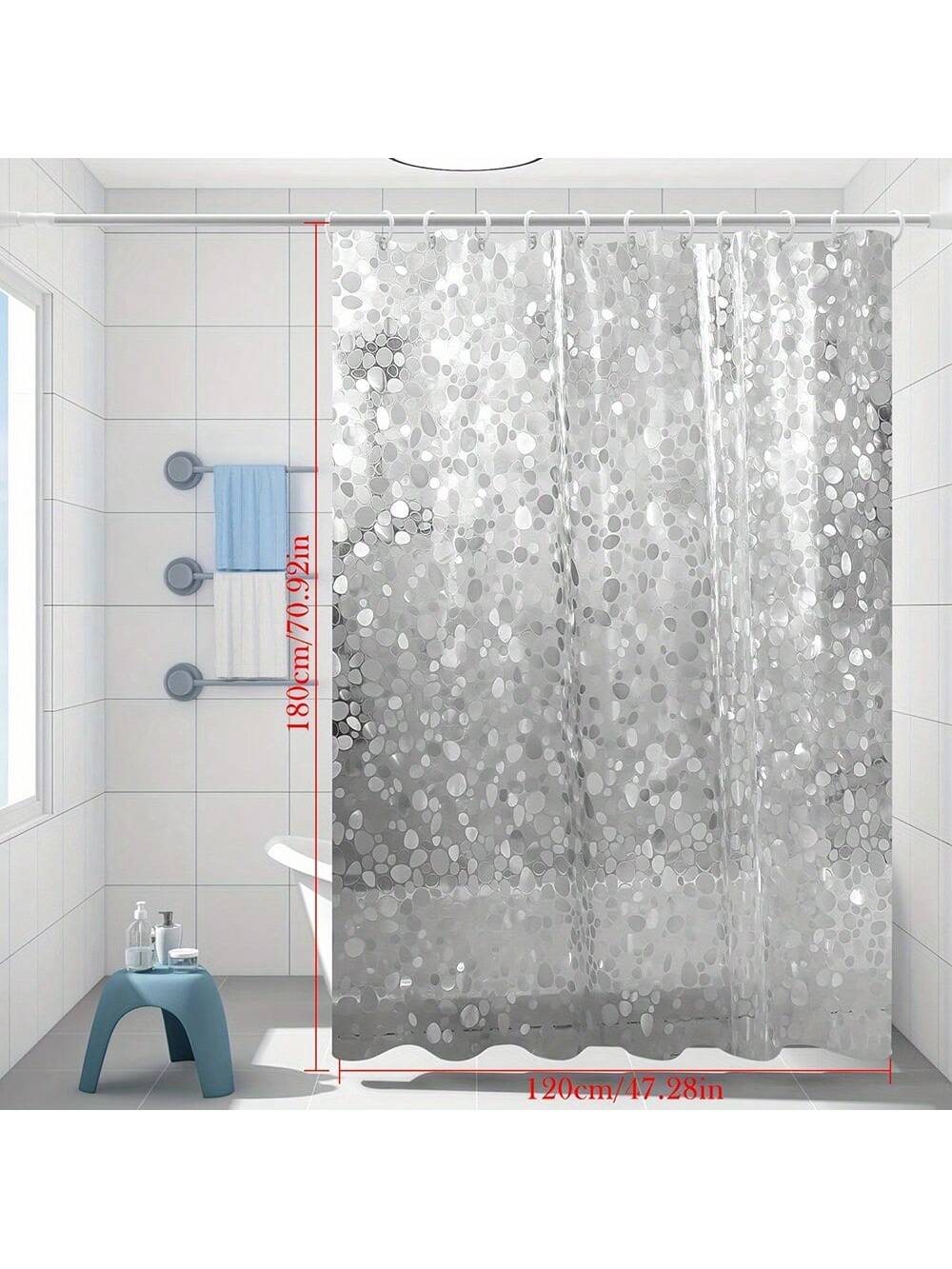 قطعة واحدة ستائر دش من إي فى إيه بملمس حصوي مقاوم للماء وخالي من الروائح الكريهة، شفافة للحمام، بدون خطافات