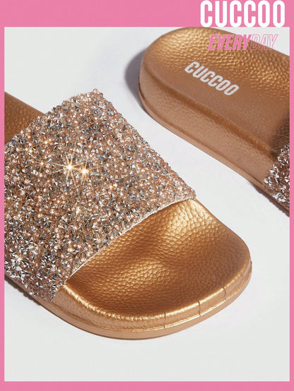 شبشب نسائي بحزام واحد مزخرف باللؤلؤ الاصطناعي والذهب اللافت للنظر لربيع وصيف انيق