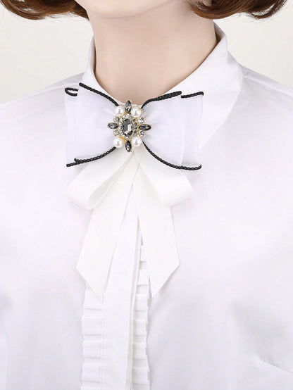 زينة عقدة أنيقة للنساء باللؤلؤ الصناعي المتلألئ والراين، مناسبة للارتداء اليومي والخروجات وتزيين الحفلات