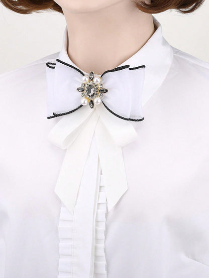 زينة عقدة أنيقة للنساء باللؤلؤ الصناعي المتلألئ والراين، مناسبة للارتداء اليومي والخروجات وتزيين الحفلات