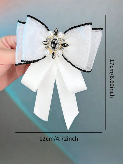 زينة عقدة أنيقة للنساء باللؤلؤ الصناعي المتلألئ والراين، مناسبة للارتداء اليومي والخروجات وتزيين الحفلات