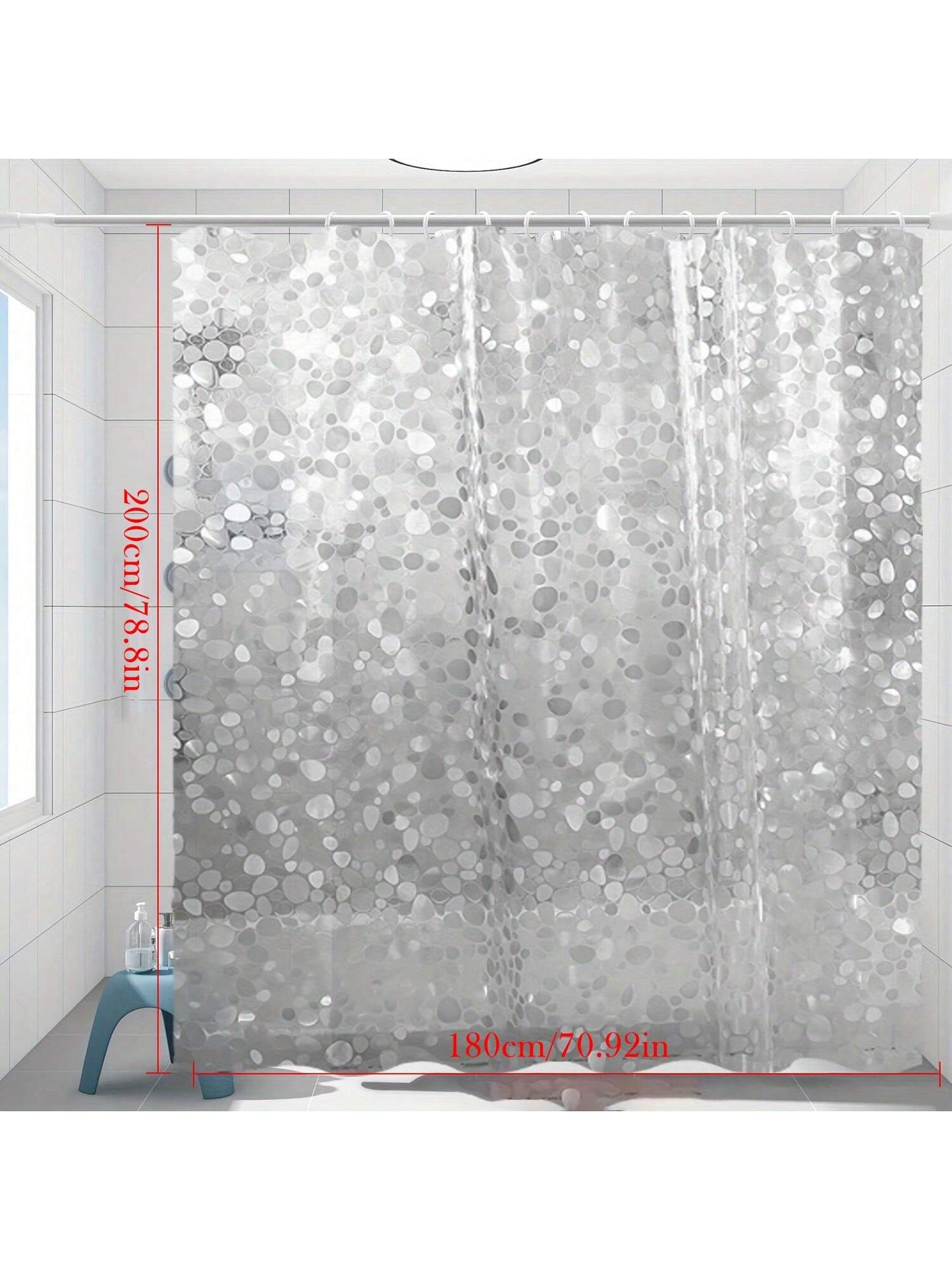 قطعة واحدة ستائر دش من إي فى إيه بملمس حصوي مقاوم للماء وخالي من الروائح الكريهة، شفافة للحمام، بدون خطافات