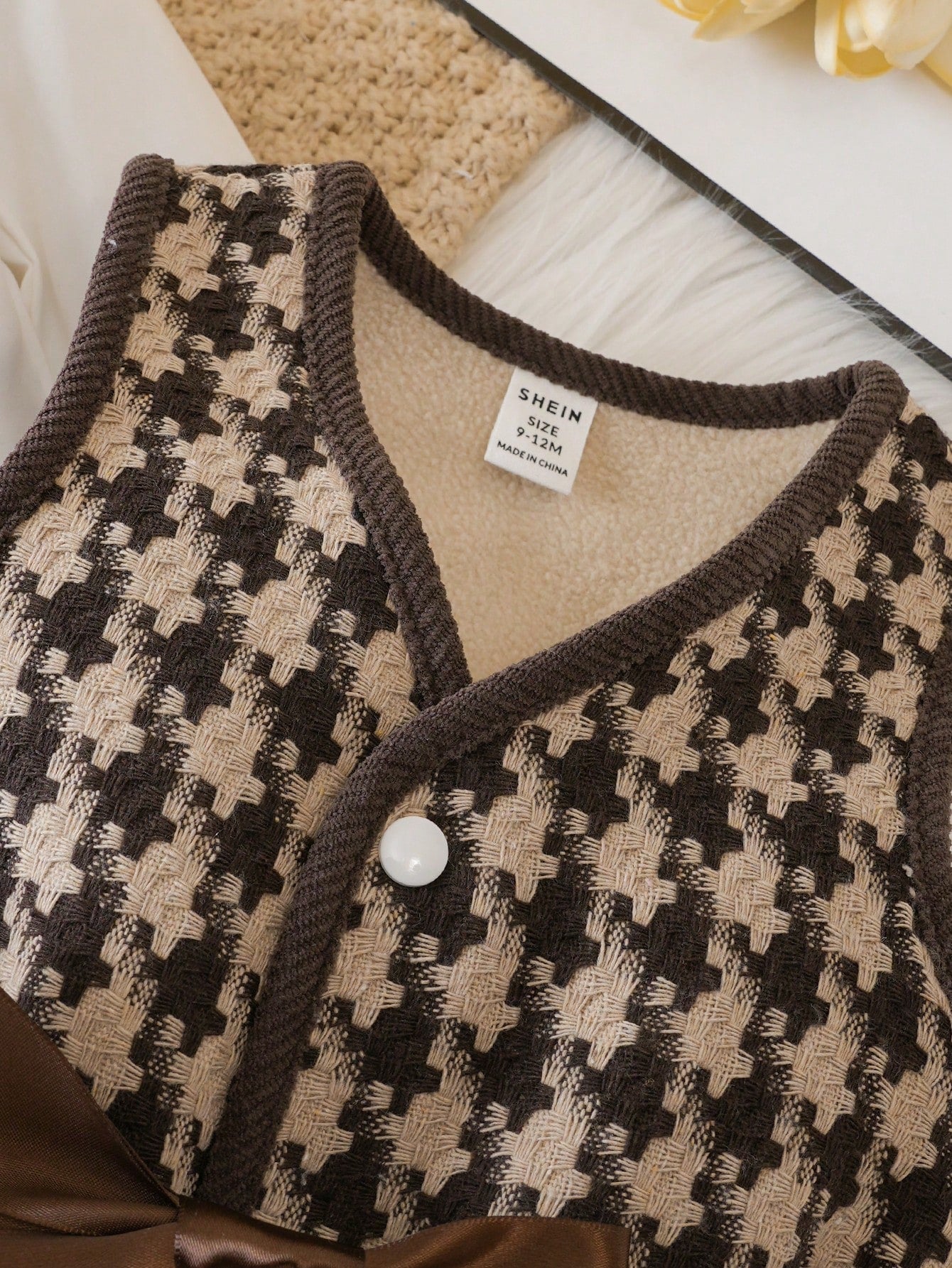 مجموعة بناتية لربيع/خريف/شتاء: سترة صوف كبيس كثيفة بستايل شبكي وقميص مربعات