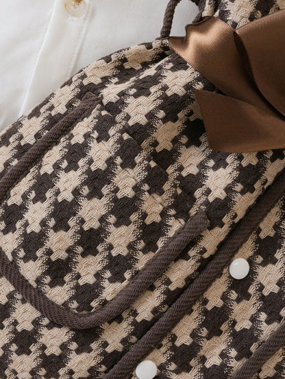 مجموعة بناتية لربيع/خريف/شتاء: سترة صوف كبيس كثيفة بستايل شبكي وقميص مربعات