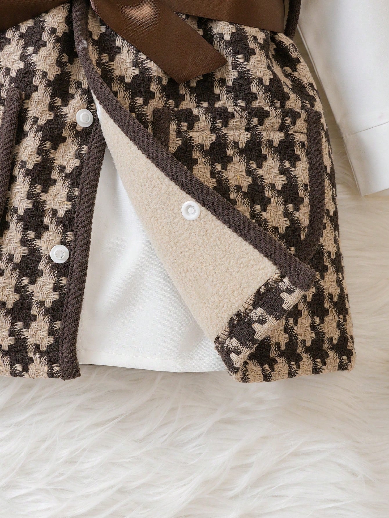 مجموعة بناتية لربيع/خريف/شتاء: سترة صوف كبيس كثيفة بستايل شبكي وقميص مربعات