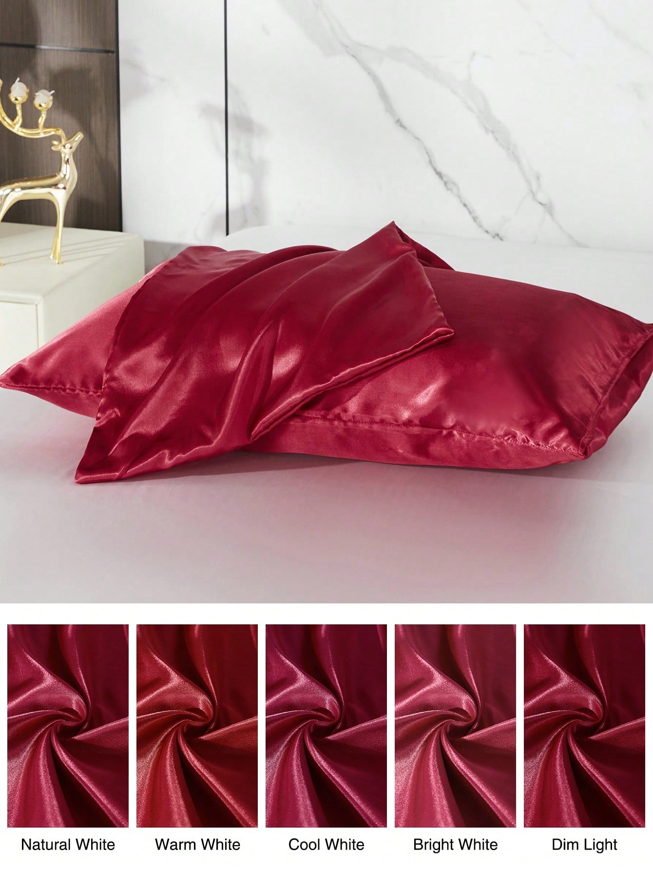 كيس وسادة موحد اللون ساتان، غطاء وسادة ناعم مع إغلاق مغلف لغرفة النوم، مستلزمات الفراش 2 قطعة