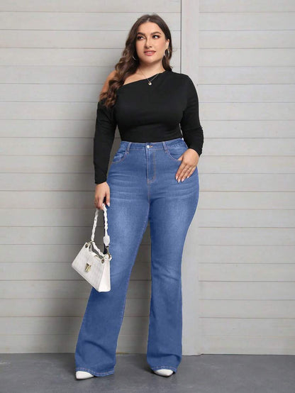 جينز واسع وقابل للتمدد للنساء مقاس كبير