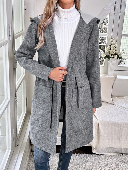 سترة صوفية نسائية ذات غطاء رأس وخصر برباط