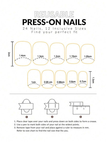 الأظافر الاصطناعية المربعة القصيرة الأنيقة، الوردي والأبيض
