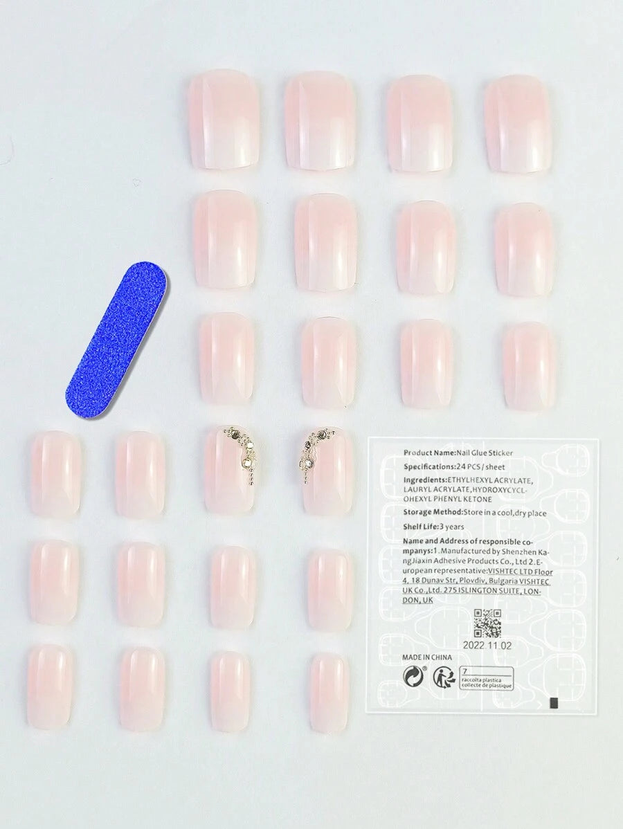 الأظافر الاصطناعية المربعة القصيرة الأنيقة، الوردي والأبيض