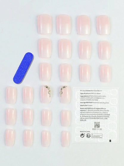 الأظافر الاصطناعية المربعة القصيرة الأنيقة، الوردي والأبيض