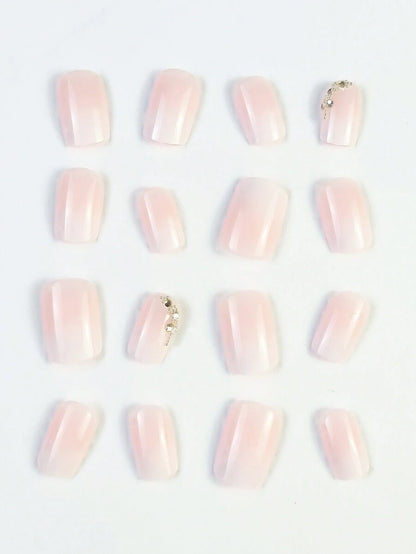 الأظافر الاصطناعية المربعة القصيرة الأنيقة، الوردي والأبيض