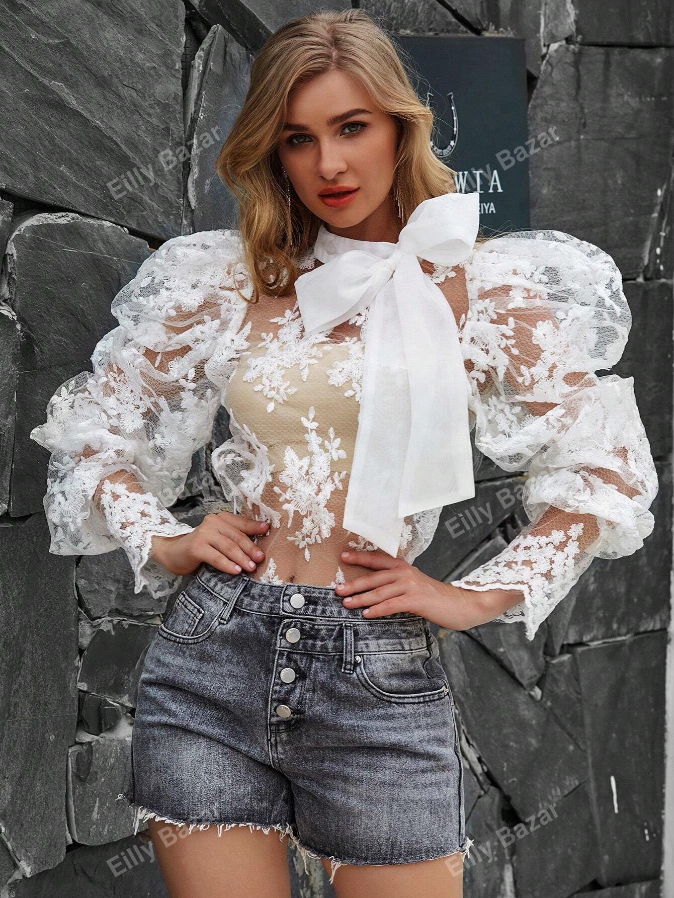 لباس علوي شبكي مطرز بربطة عنق