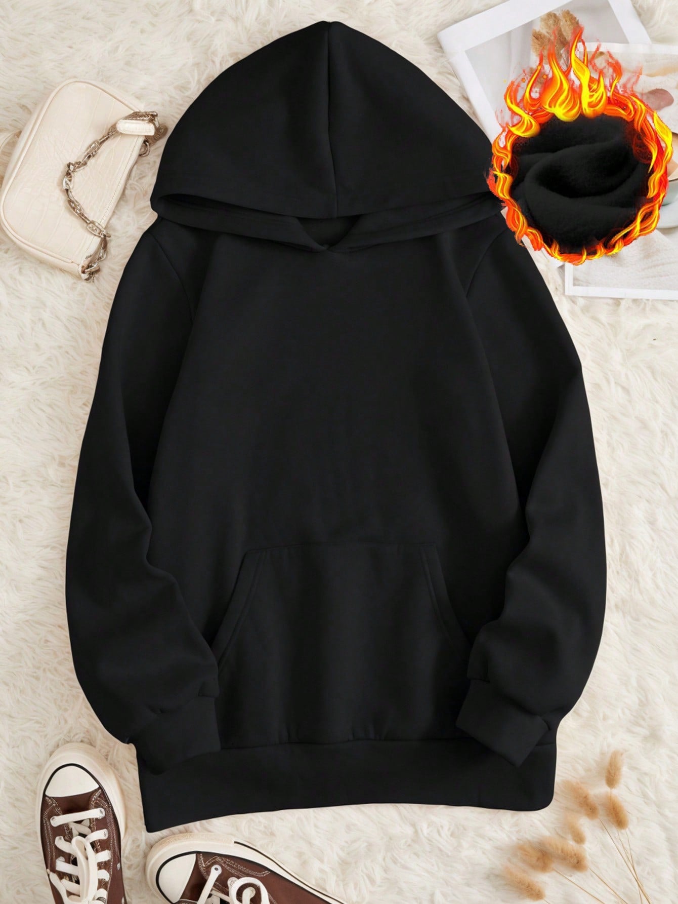 سويت شيرت بقلنسوة وطباعة شعار وبطانة مبطنة