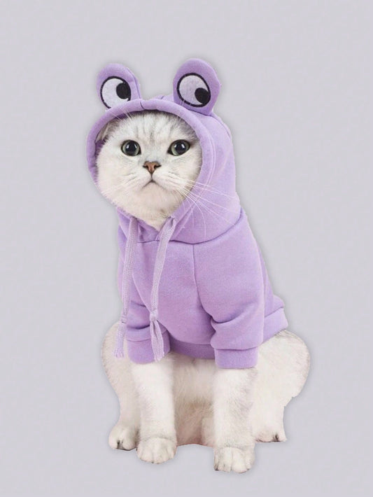 سترة هودي الحيوانات الأليفة أنيقة ودافئة للكلاب الصغيرة - نمط الضفدع الأرجواني قطعة واحدة