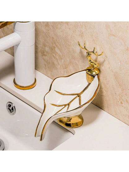 موزع صابون على شكل ورقة، صينية صابون حمام على الرف العلوي، سلة الاستحمام، حامل الصابون، صينية صابون سيراميك لتزيين المنزل.