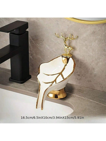 موزع صابون على شكل ورقة، صينية صابون حمام على الرف العلوي، سلة الاستحمام، حامل الصابون، صينية صابون سيراميك لتزيين المنزل.