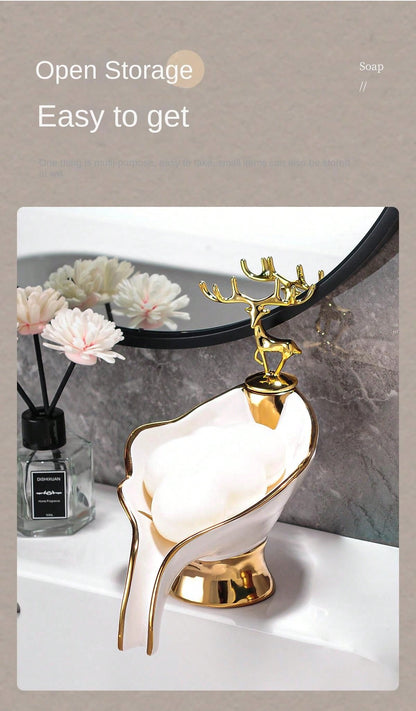 موزع صابون على شكل ورقة، صينية صابون حمام على الرف العلوي، سلة الاستحمام، حامل الصابون، صينية صابون سيراميك لتزيين المنزل.