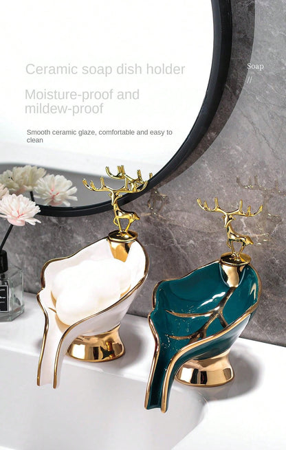 موزع صابون على شكل ورقة، صينية صابون حمام على الرف العلوي، سلة الاستحمام، حامل الصابون، صينية صابون سيراميك لتزيين المنزل.