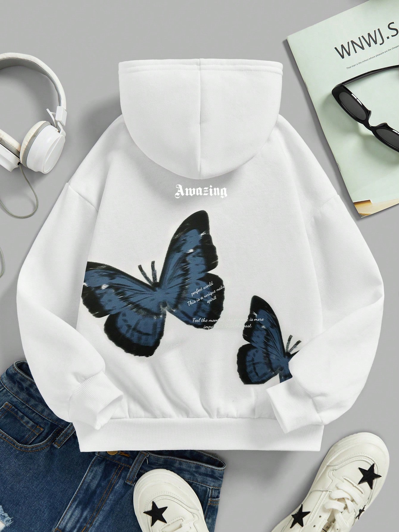 هودي كاجوال مطبوعة مع أكمام طويلة