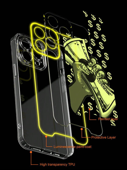 قطعة واحدة من جراب Tpu المضيء عالي الشفافية مع نمط عصري مطبوع، متوافق مع Iphone 11/11 Promax/12/12 Promax/13/13 Promax/14/14 Promax/15/15 Promax/15 Plus/15 Pro