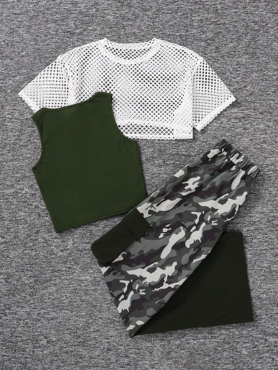 مجموعة مكونة من قطعتين وبنطلون ثلاثي لفتاة مراهقة