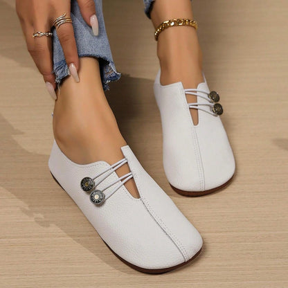 حذاء فردي بكعب مسطح للنساء، أحذية أم متعددة الاستخدامات، أقدام واسعة وسمينة، أحذية نسائية كلاسيكية مريحة، أحذية جلدية مصنوعة يدويًا بكعب متوسط ونعل ناعم