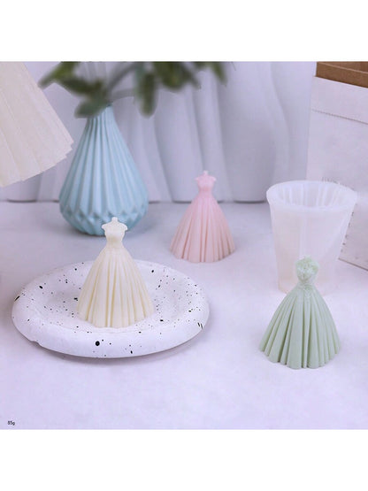 كيكة على شكل فستان زفاف ورائحة وشمعة وديكور وقالب سيليكون جبس