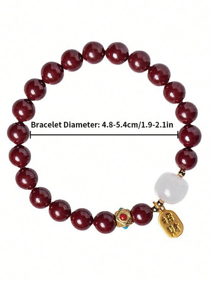 سوار الخرز مع معلق تقليدي أحمر بنمط صيني 'na Fu' قطعة واحدة ، هدية محظوظة للزوجين في المهرجان