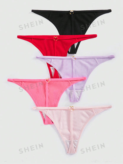 ثونج بنمط قلب رومانسي للنساء مع مجموعة إكسسوارات (5 قطع)