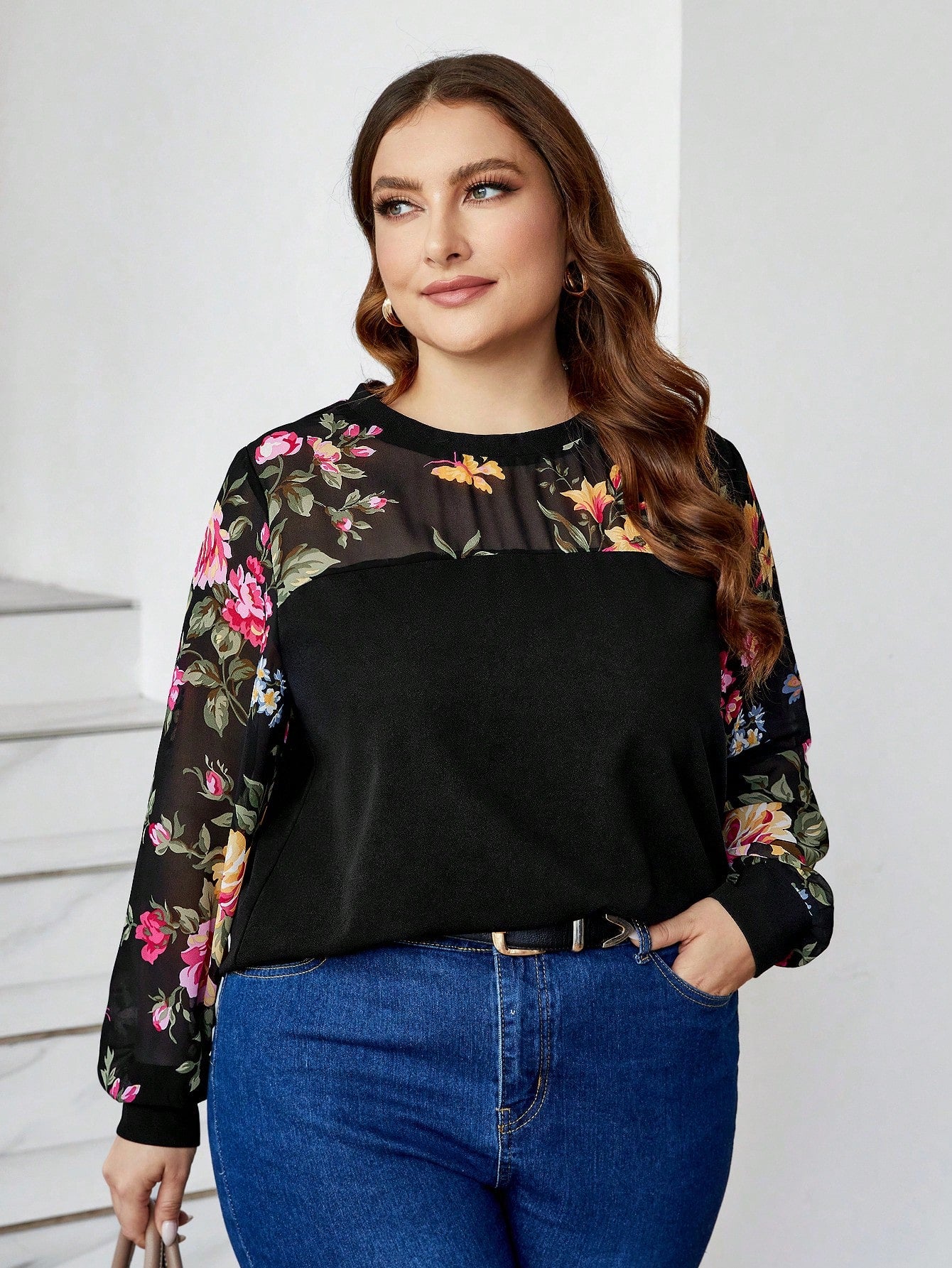 بالإضافة إلى حجم المرأة الأزهار طباعة شبكة المرقعة الأعلى