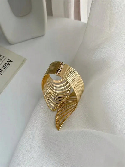 مشبك الستار المعدني الفاخر المزين بجناح ريشة ذهبية-عصري و سهل التركيب لتثبيت الستائر و تزيينها قطعة واحدة