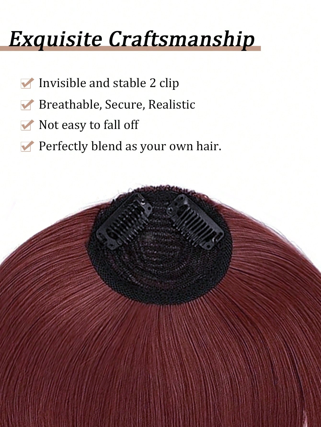 مشبك الشعر مع شعر الحاجب الاصطناعي بناتون أحمر. ملحق الشعر مع الشعر الأمامي للاستعمال اليومي للنساء. باروكة