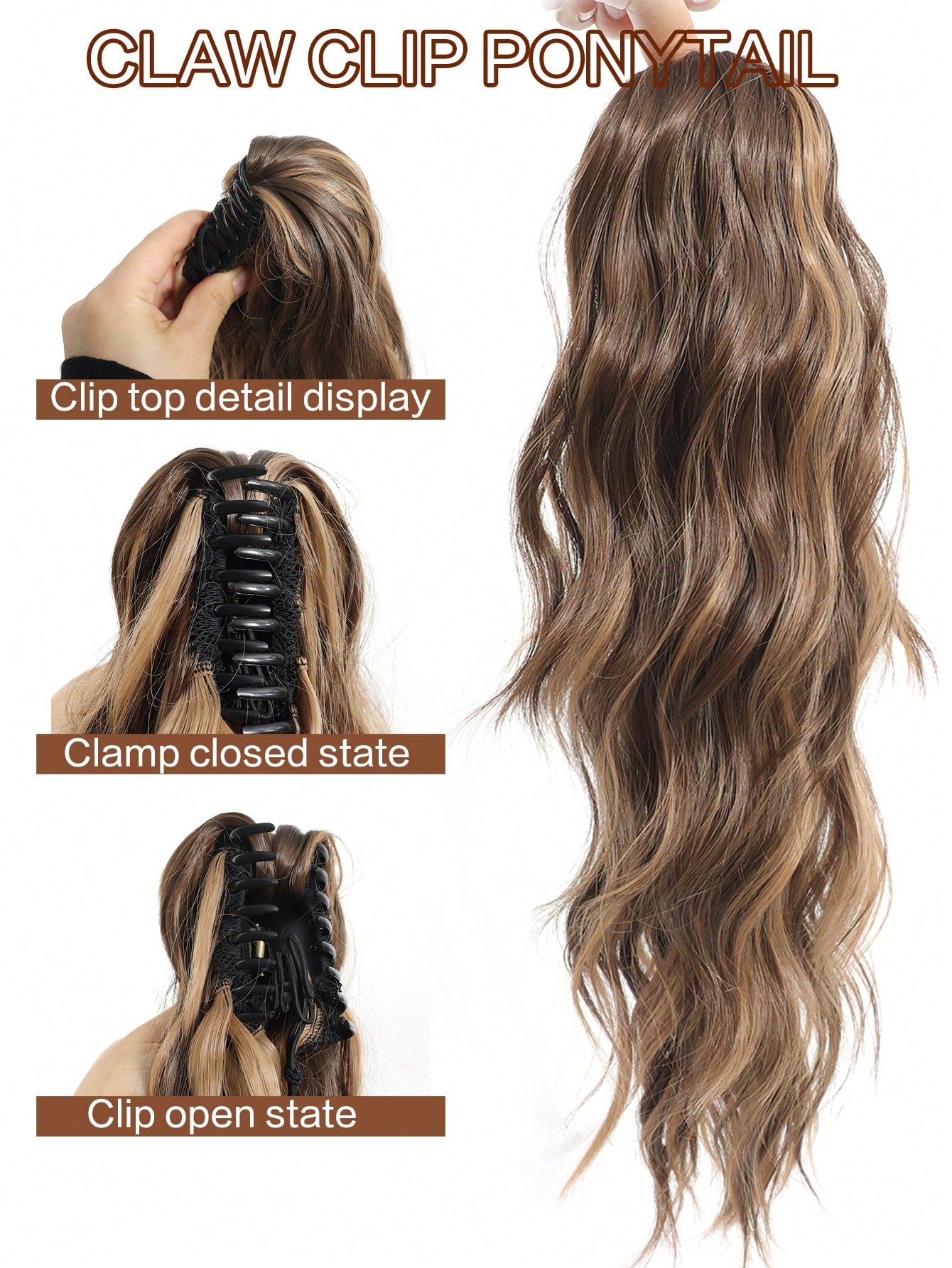 إضافة شعرية مموجة في ذيل حصان طويل بطول 18 بوصة