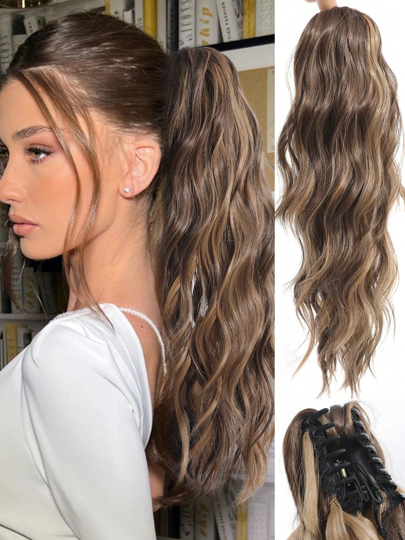 إضافة شعرية مموجة في ذيل حصان طويل بطول 18 بوصة