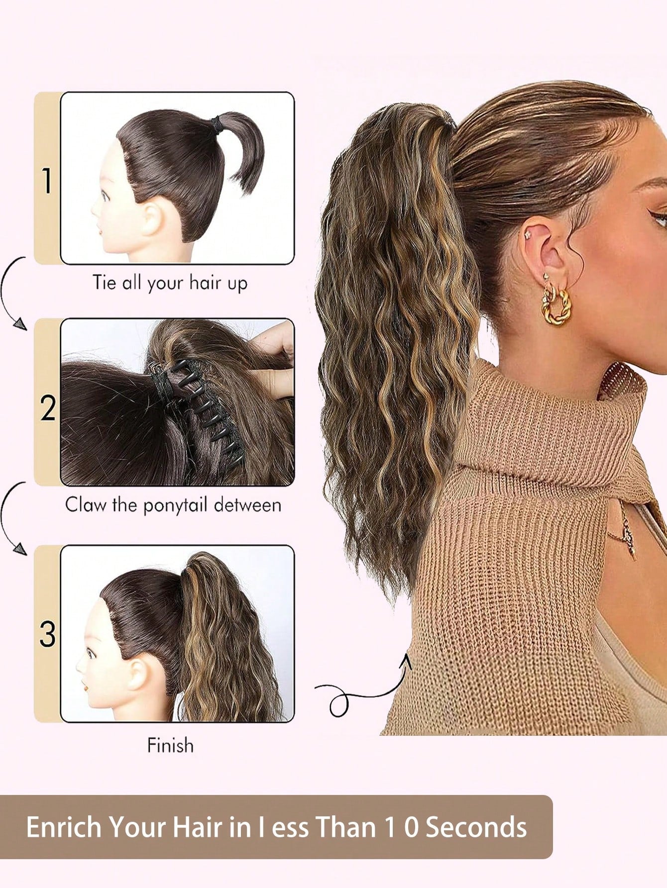 دمية شعر بوني تيل فوارق وإكليلات من الشعر المستعار المموج